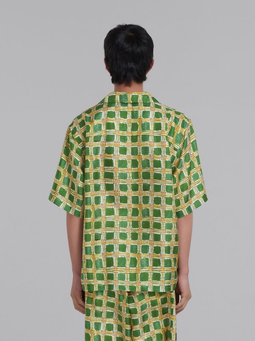 GREEN SILK TWILL SHIRT WITH CHECK FIELDS PRINT - 3