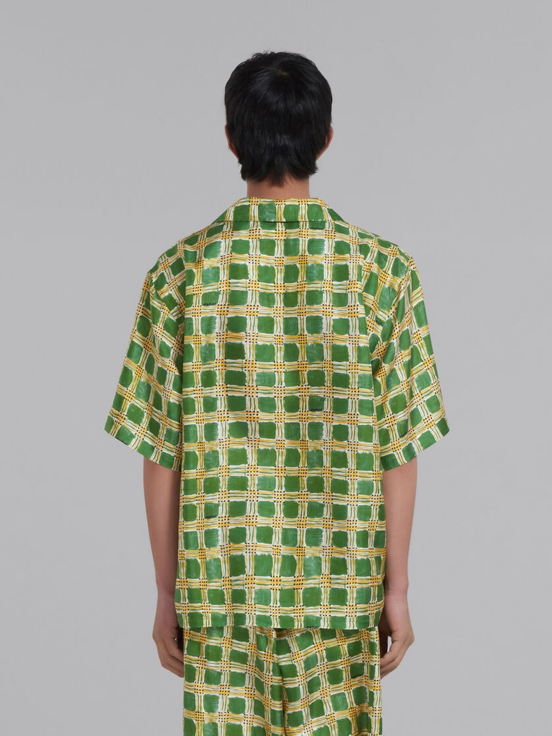 GREEN SILK TWILL SHIRT WITH CHECK FIELDS PRINT 3