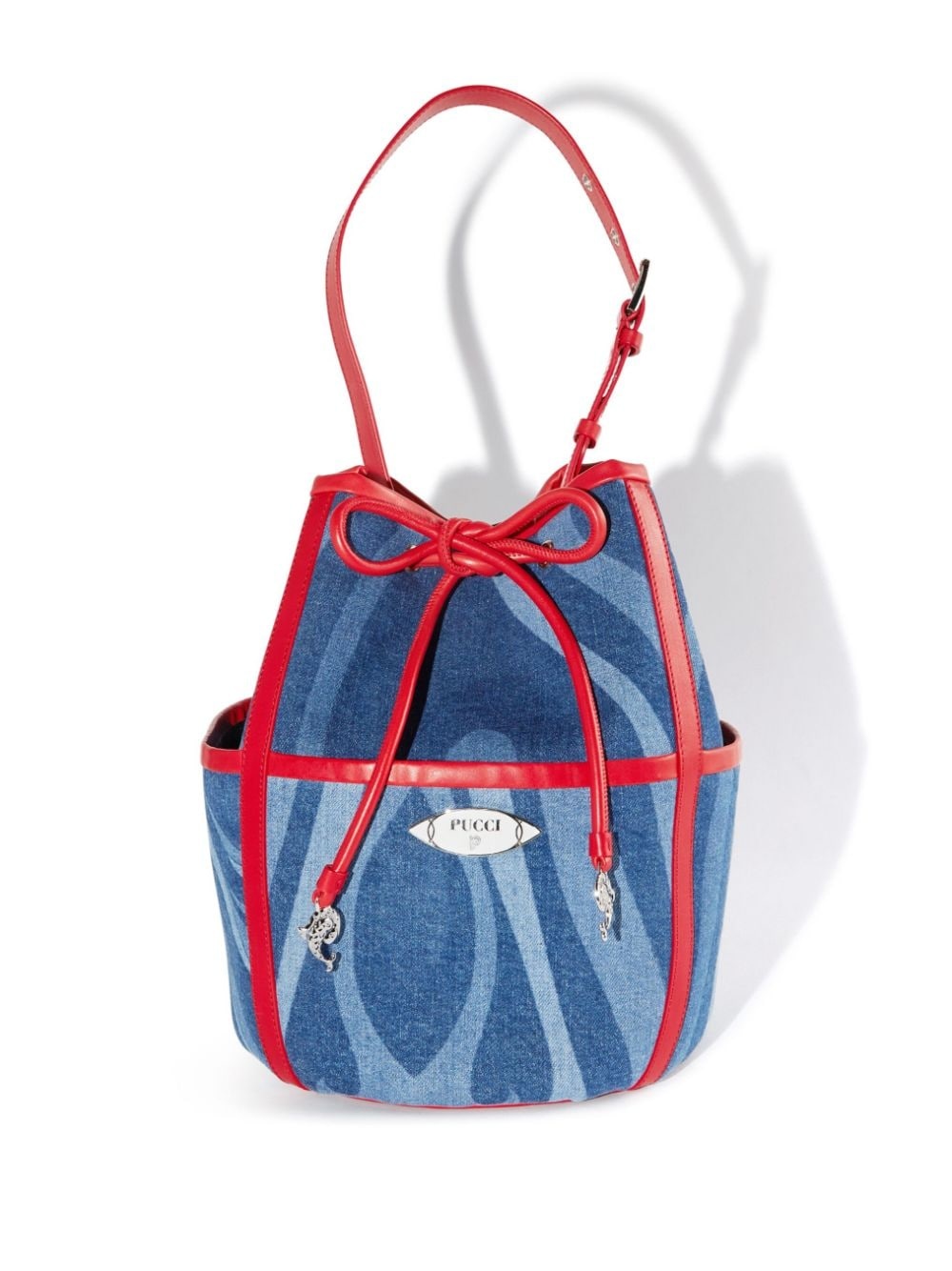 logo-plaque denim bucket bag - 1