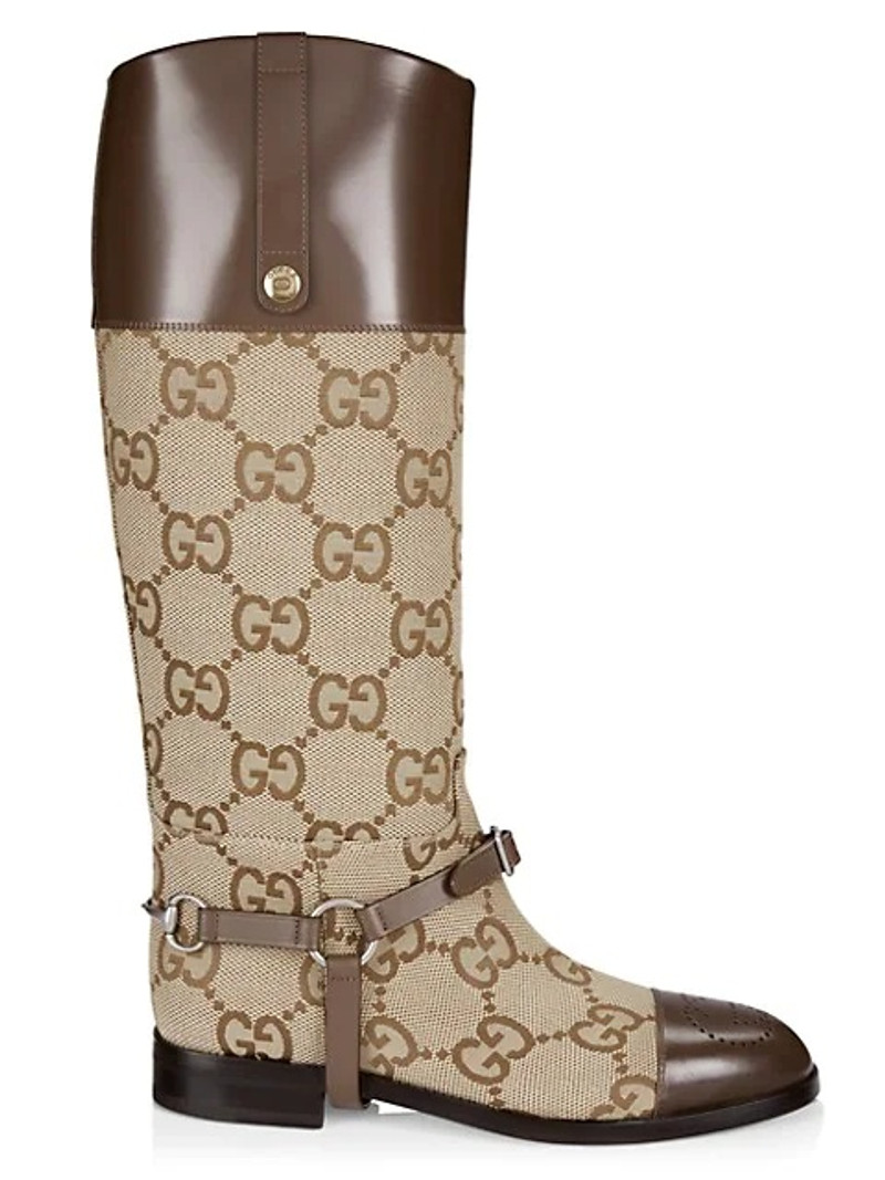 Beige & Brown Harness Knee-High Boots 1