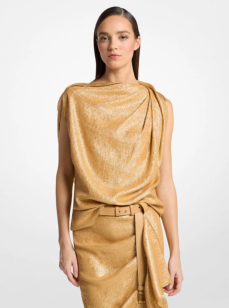 Silk Blend Georgette Lamé Draped Blouse - 1