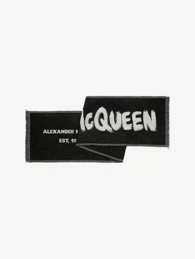 Alexander McQueen Men's Oversize McQueen Graffiti Scarf in Black/ivory outlook