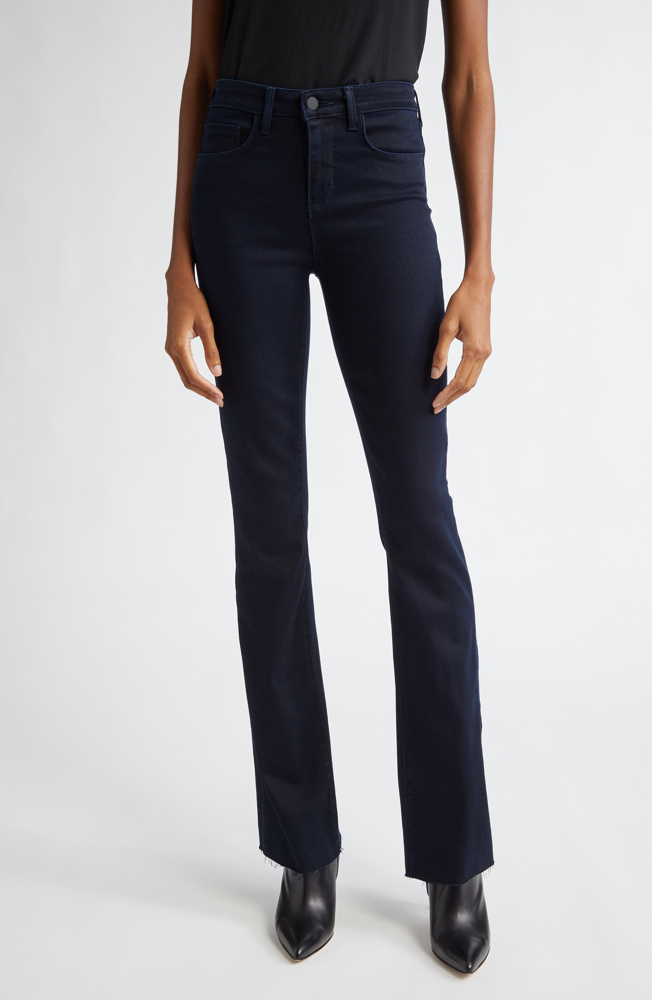 L'AGENCE Ruth Coated High Waist Raw Hem Straight Leg Jeans in Metro Coated at Nordstrom - 1