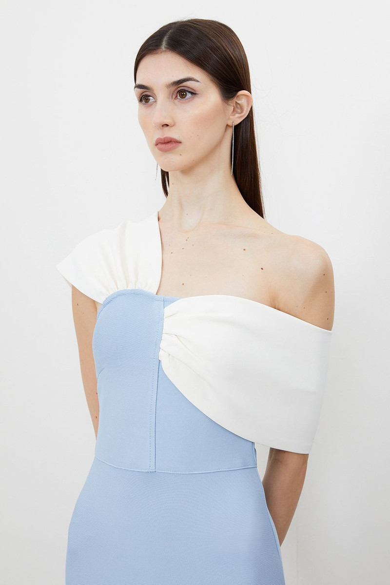 KAREN MILLEN Petite Figure Form Bandage Asymmetric Strap Knit Midi Dress outlook