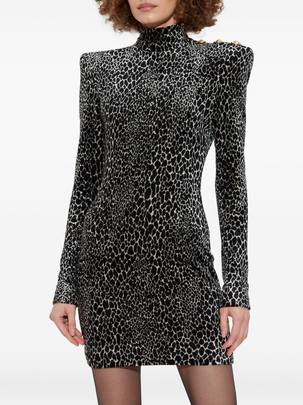 padded-shoulder animal-print dress - 3
