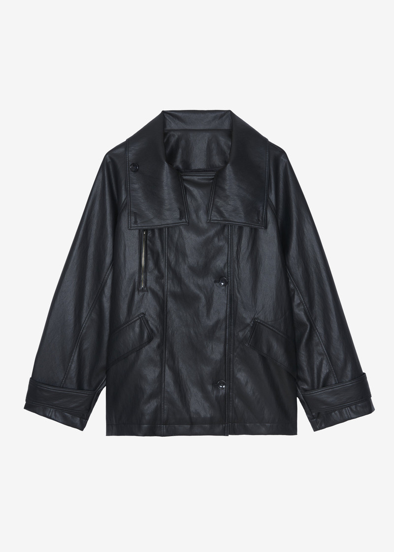 Amunta Faux Leather Trench Jacket - Black 1