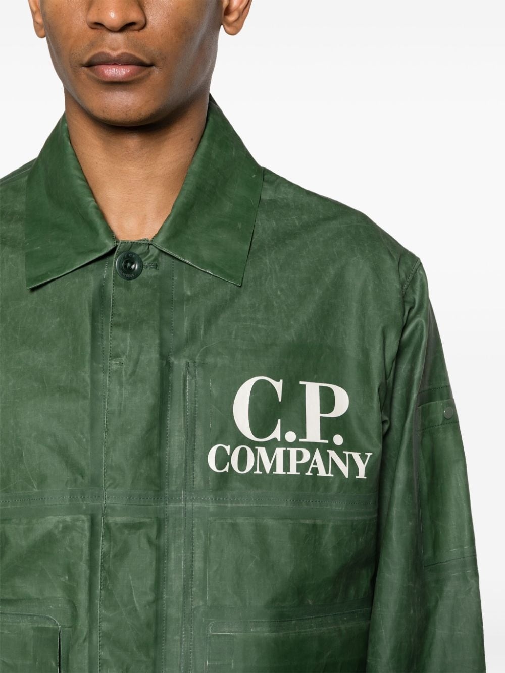 logo-print coated shirt jacket - 5