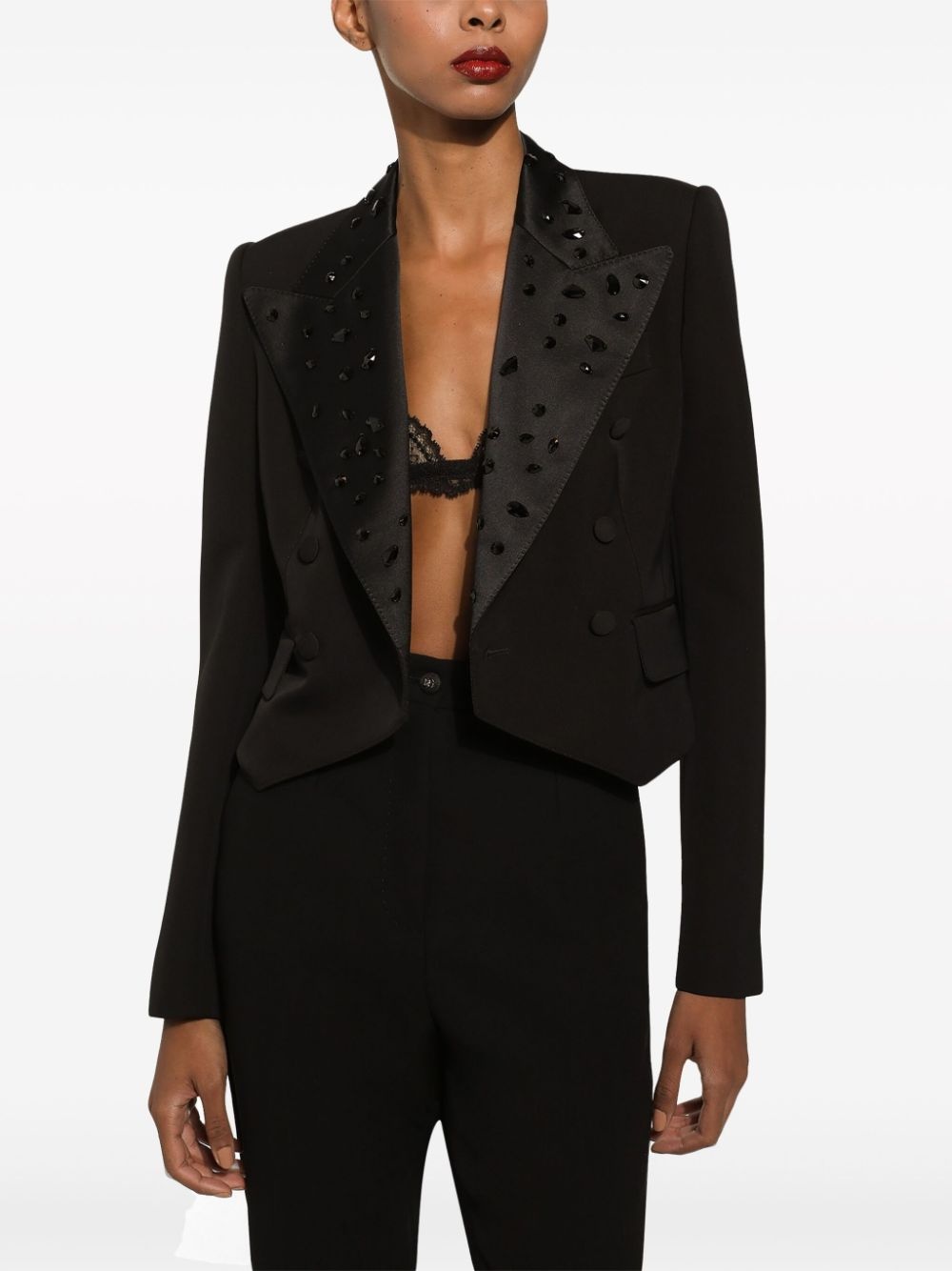 crystal-embellished cropped blazer - 5
