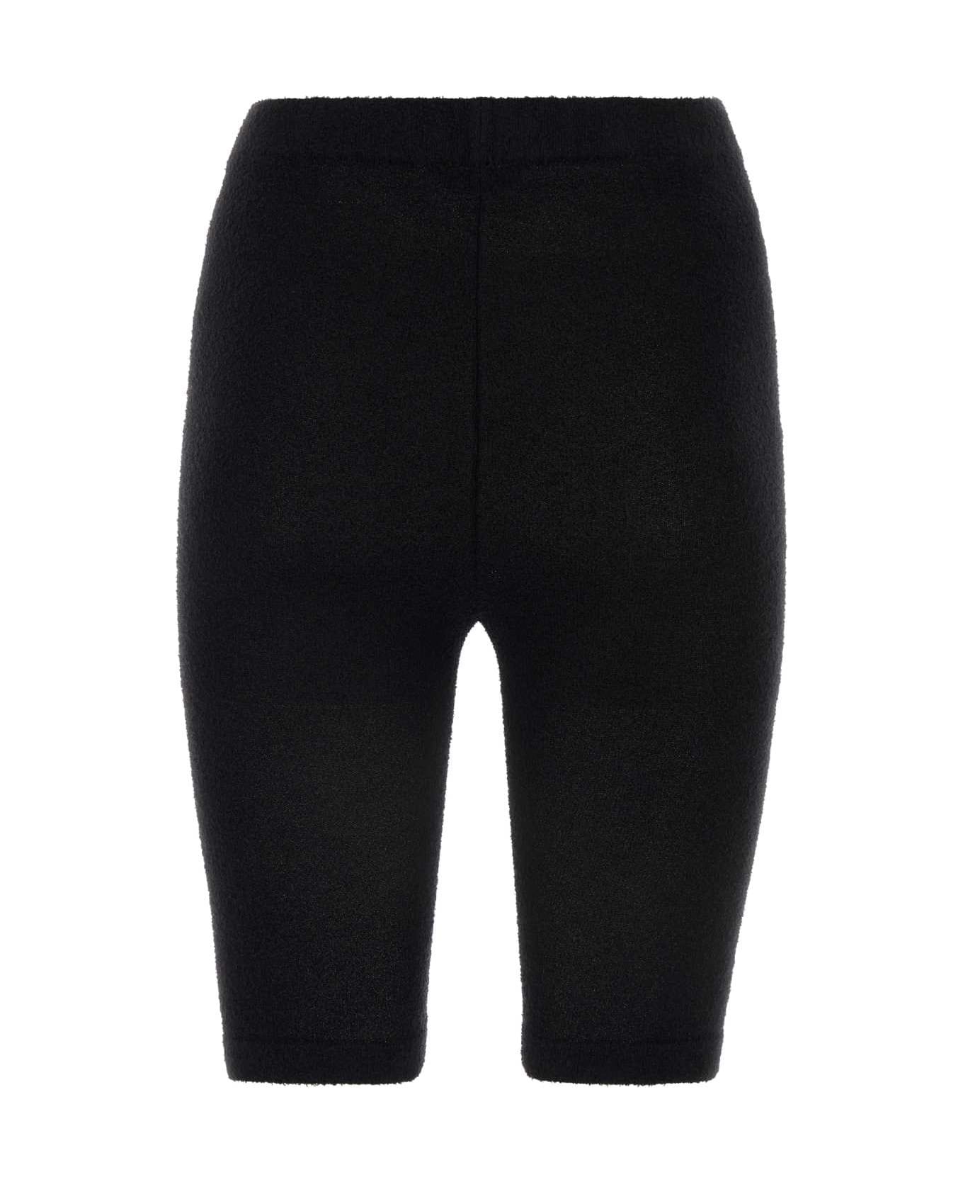 Black Stretch Terry Fabric Leggings - 2
