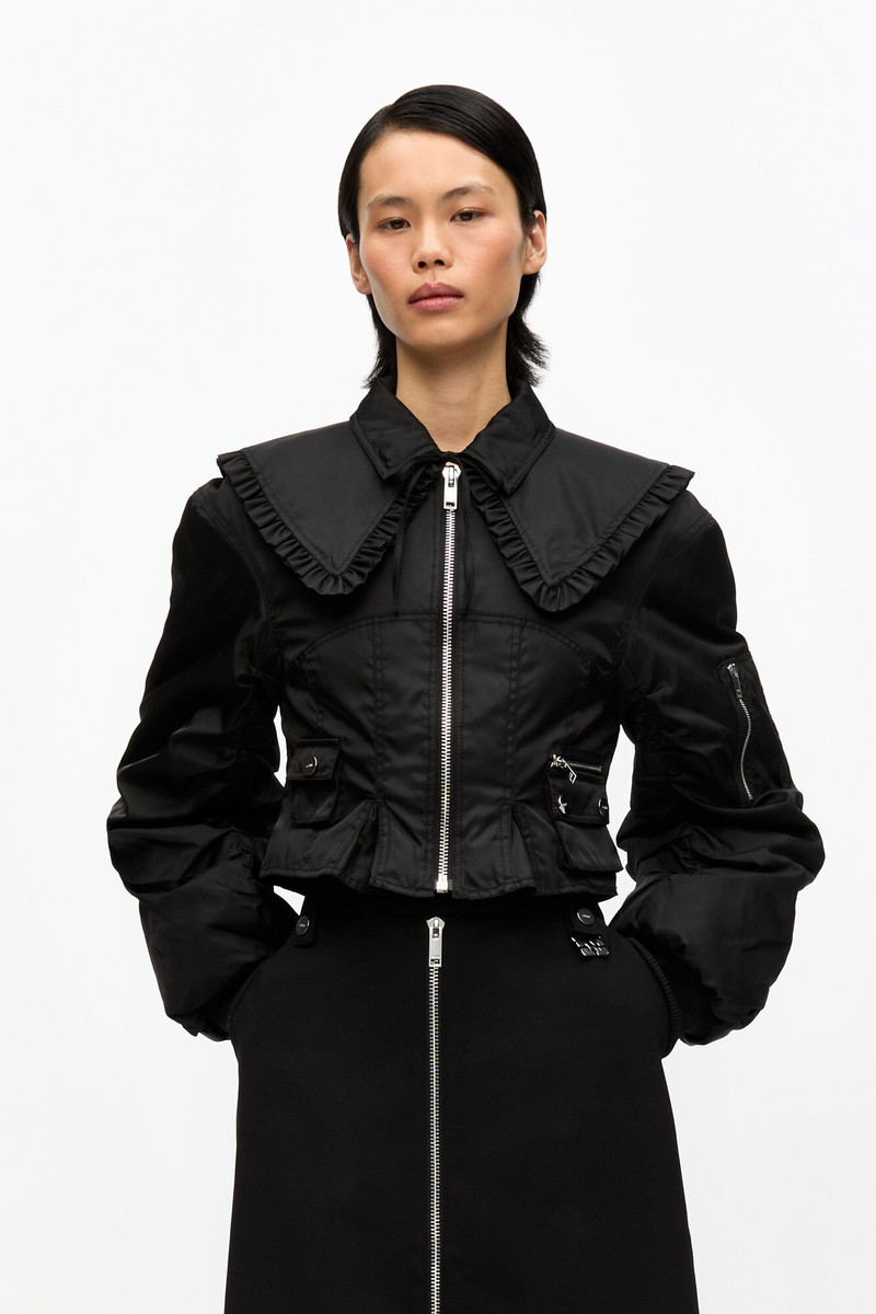 GANNI BLACK DUCHESSE NYLON FITTED JACKET outlook