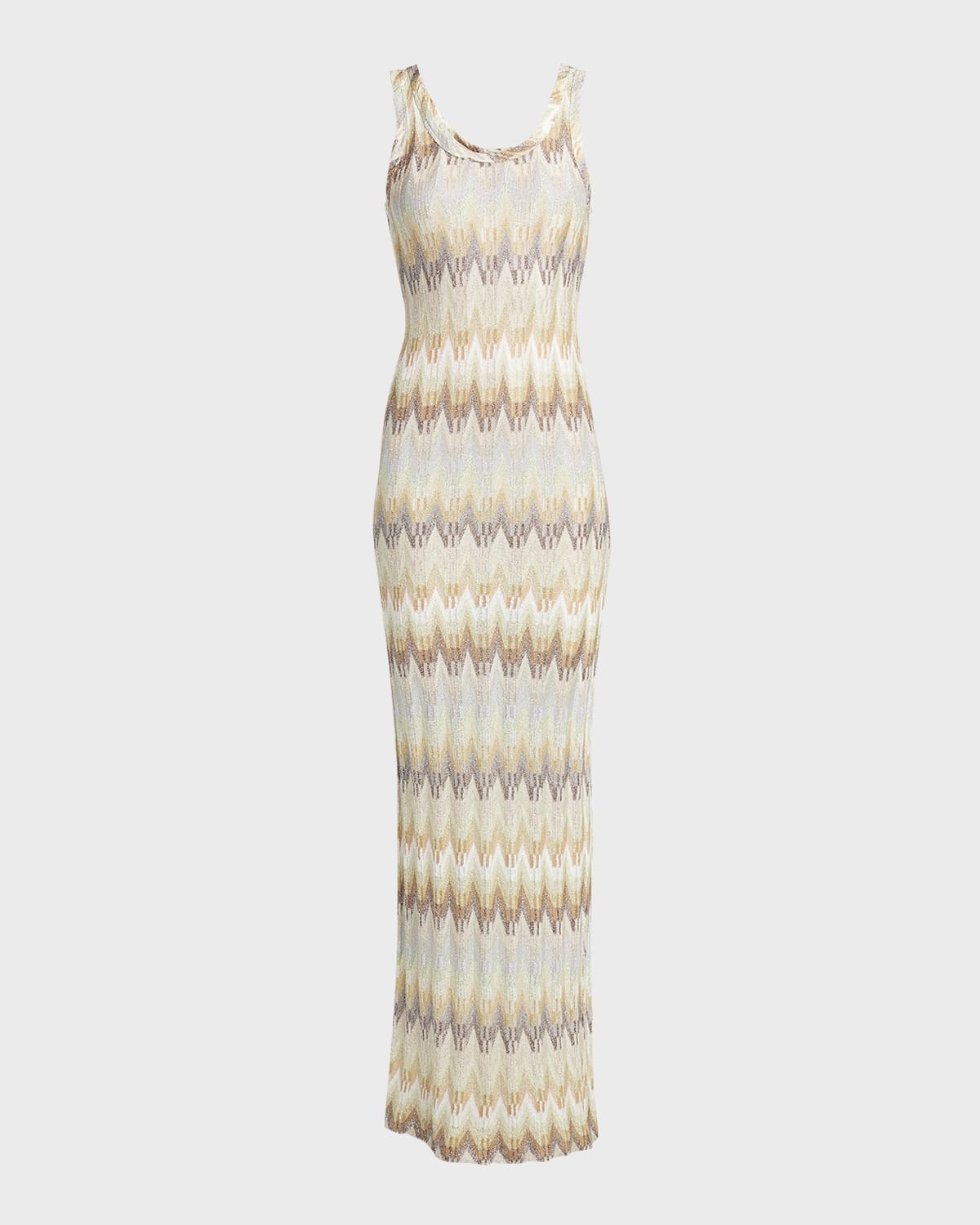 Scoop-Neck Sleeveless Metallic Chevron Knit Maxi Dress - 1