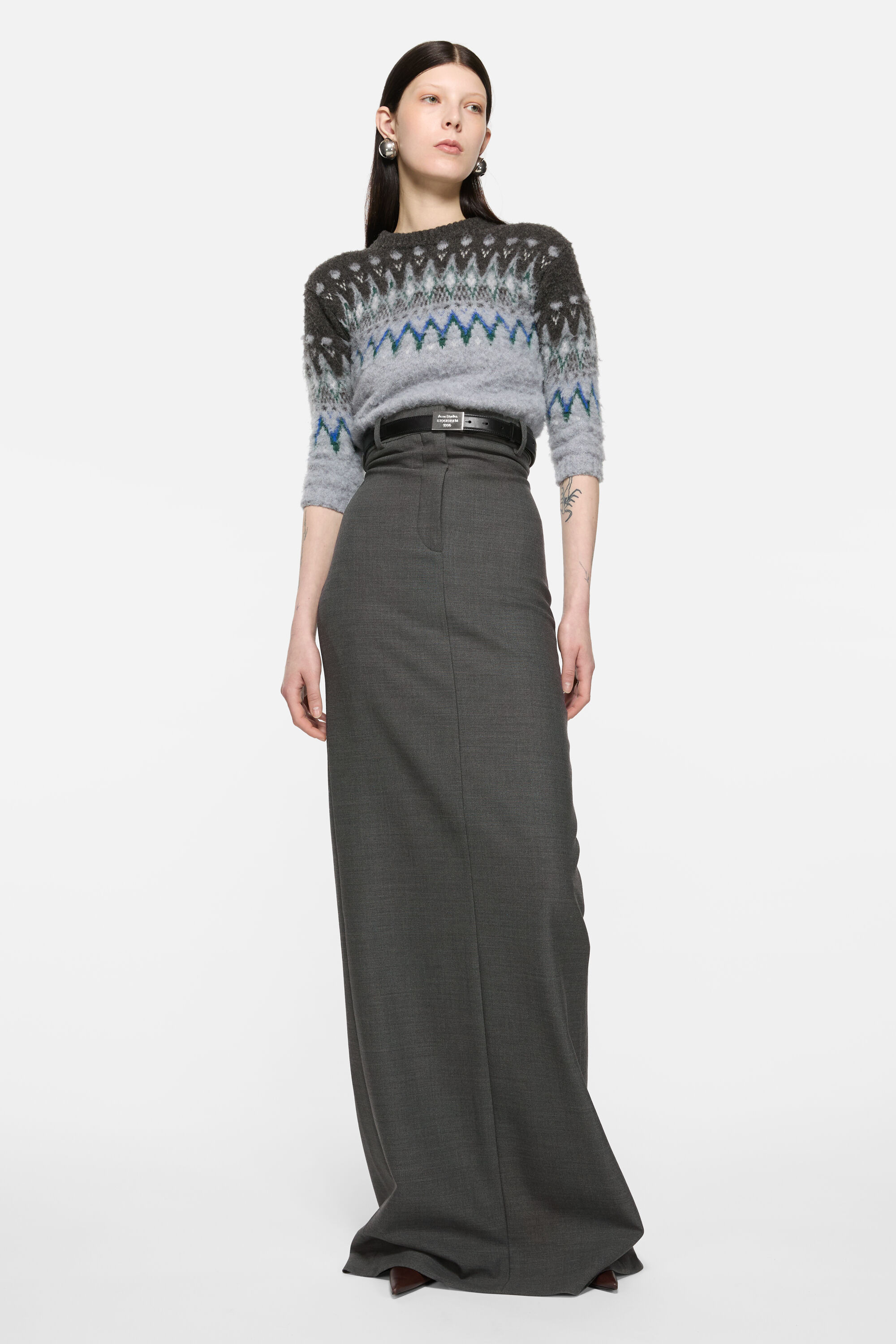 Wool long skirt - Dark Grey Melange - 2