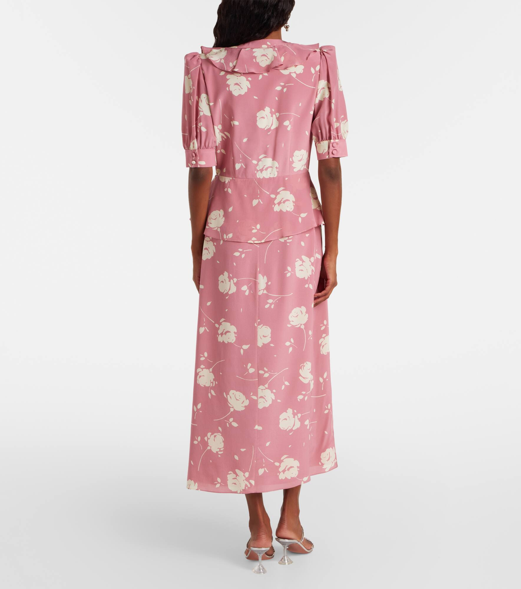 Floral ruffled silk midi dress - 3