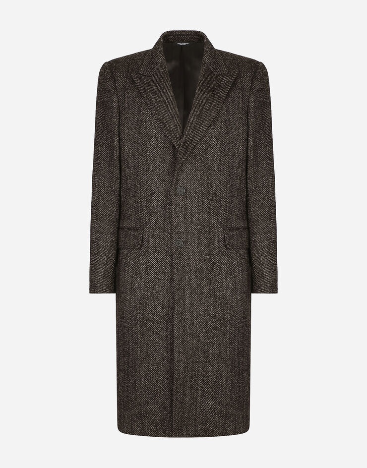 Single-breasted herringbone alpaca wool coat - 1