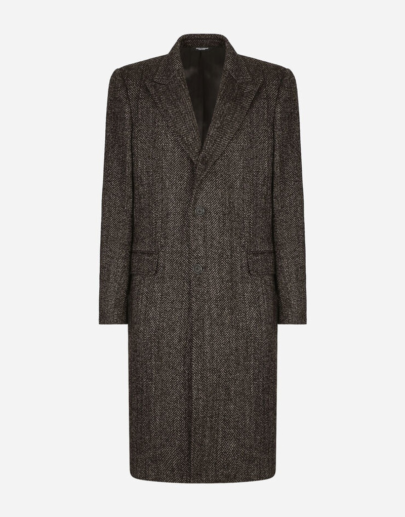 Single-breasted herringbone alpaca wool coat 1