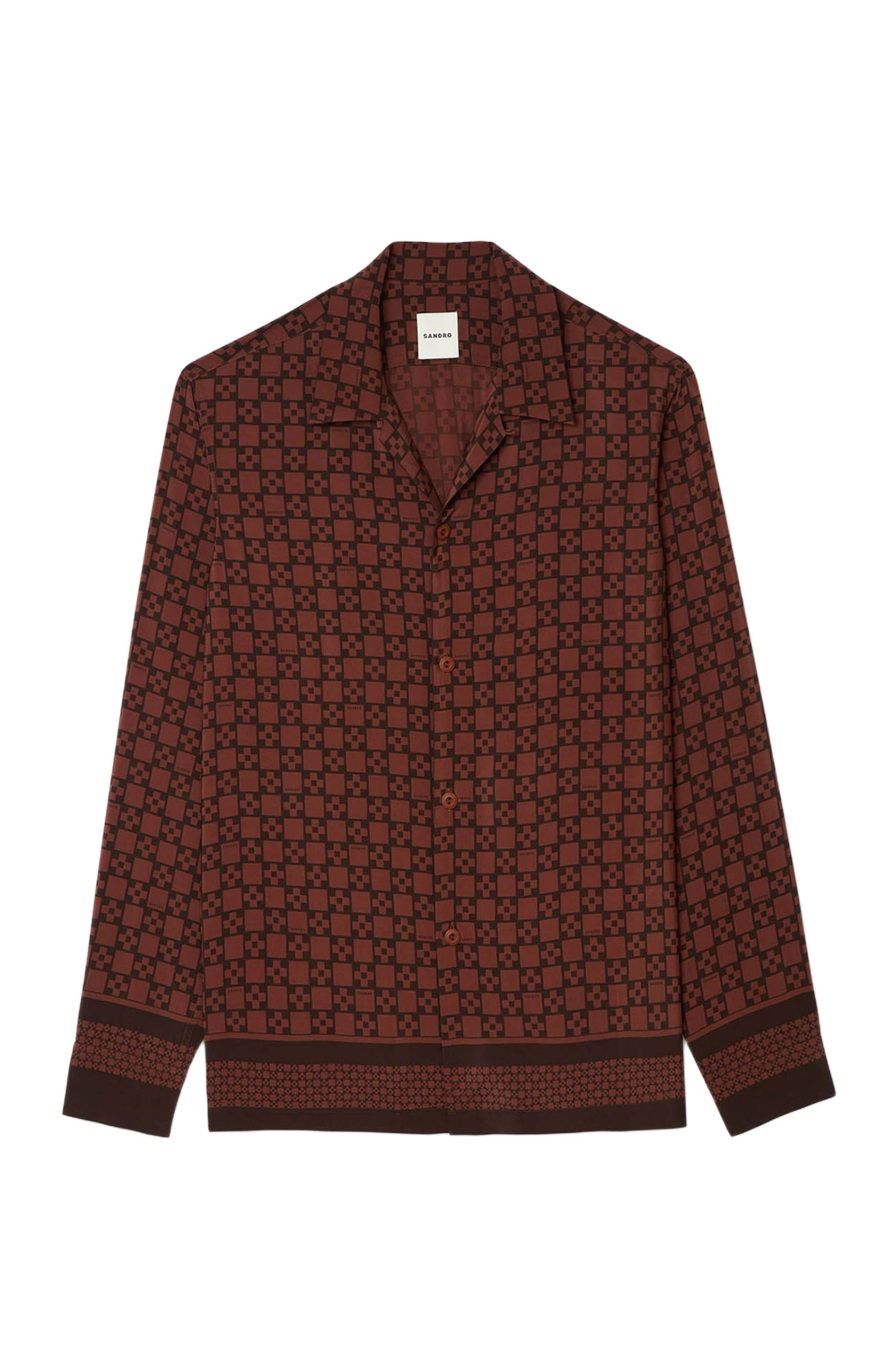 SANDRO Printed loose-fit shirt in Cognac at Nordstrom - 5
