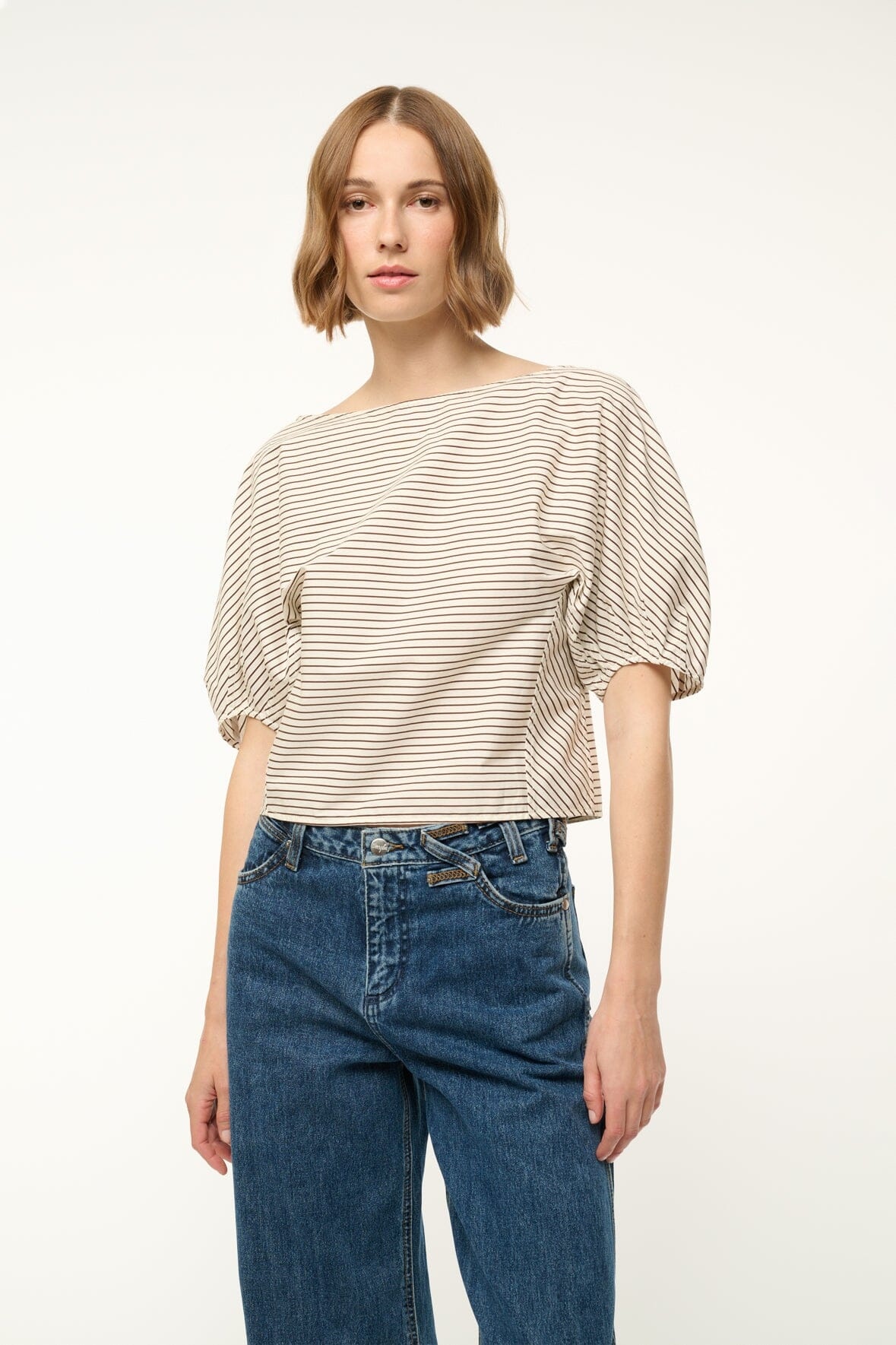 STAUD DIDI TOP IVORY DARK OAK MICRO STRIPE - 2
