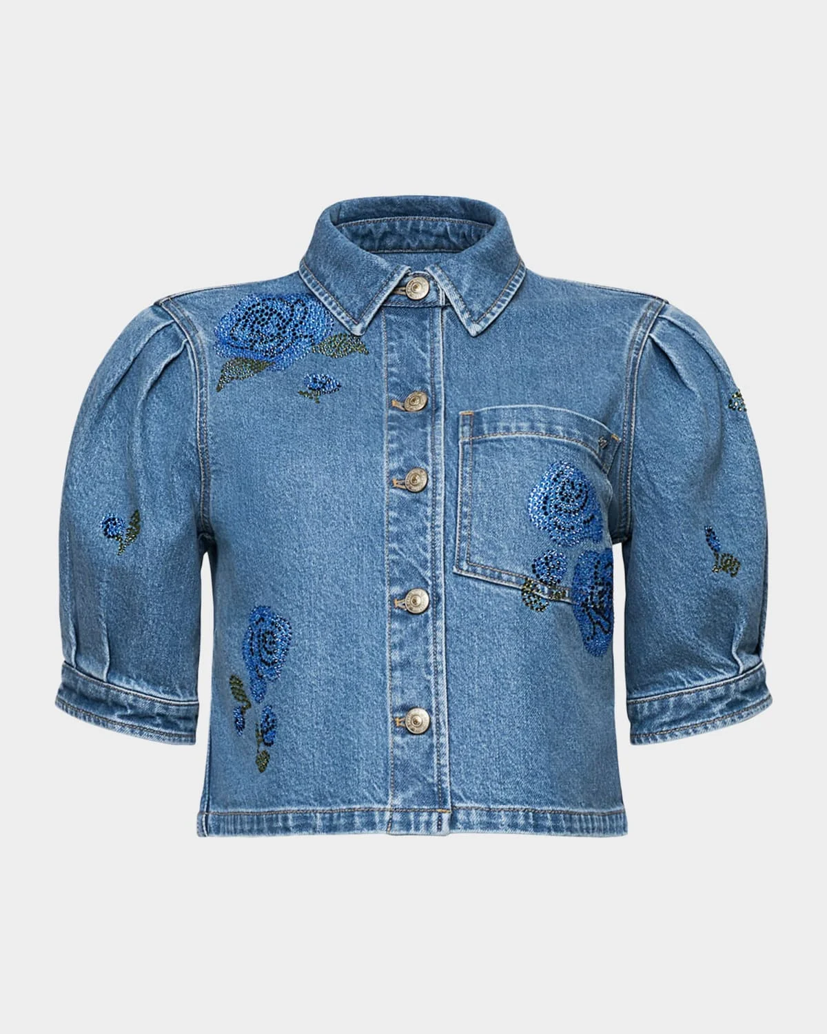 Cropped Heatset Roses Denim Jacket - 1