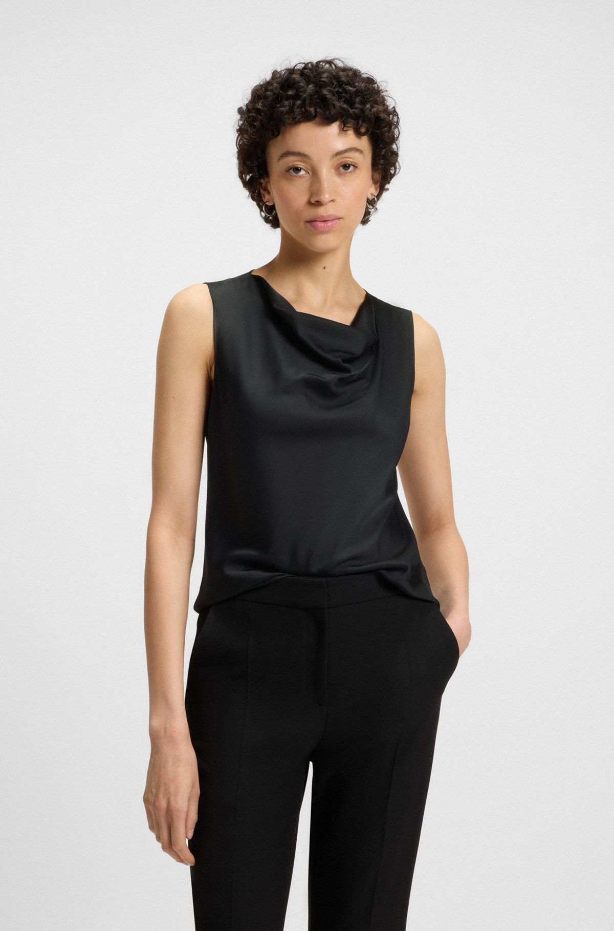 SLEEVELESS COWL-NECK BLOUSE IN STRETCH SILK - 2