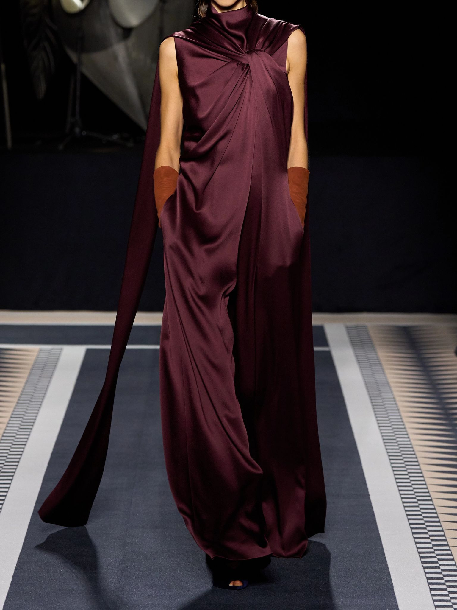 Draped satin jumpsuit Burgundy - 4