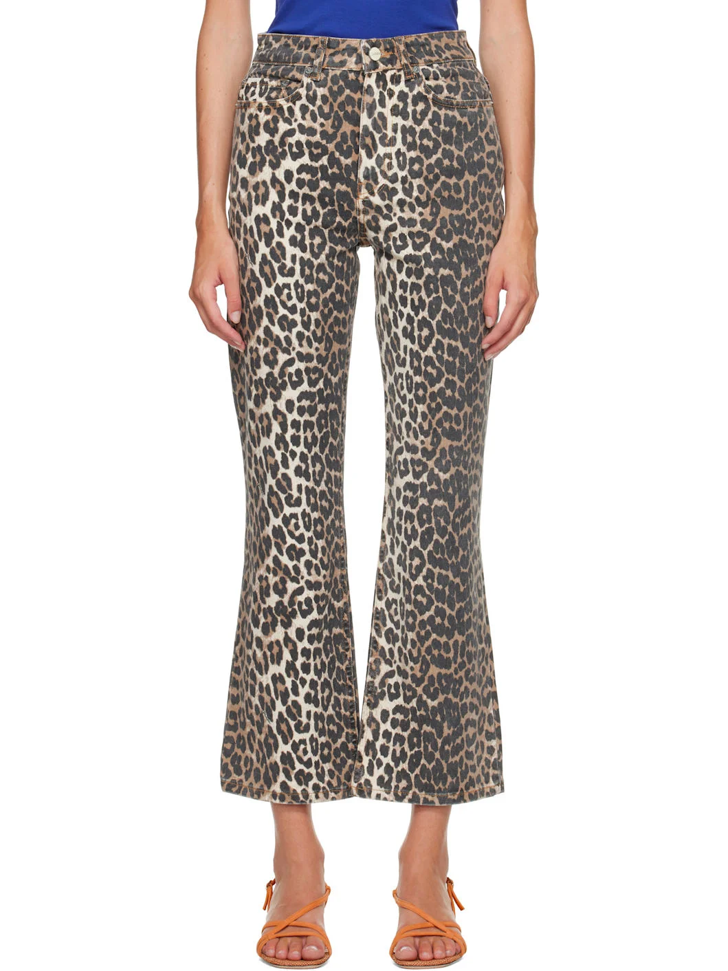 Beige Betzy Cropped Leopard Print Jeans - 1