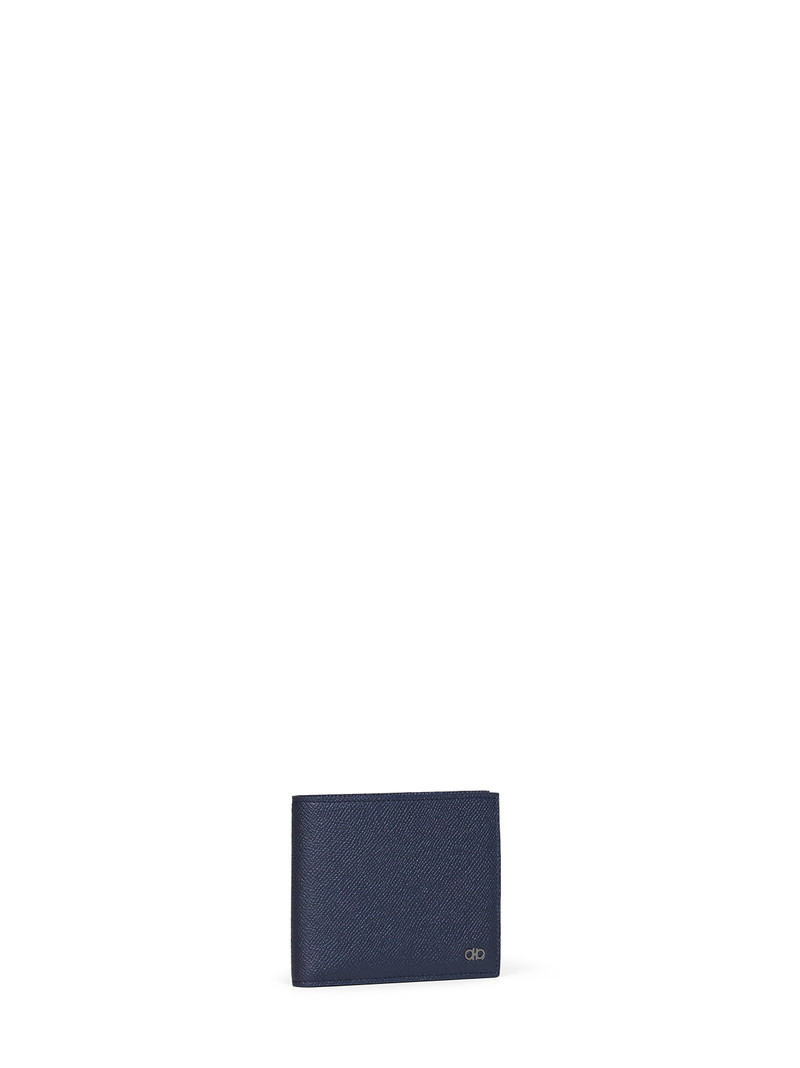 FERRAGAMO Dark navy blue hammered calfskin Gancini wallet outlook