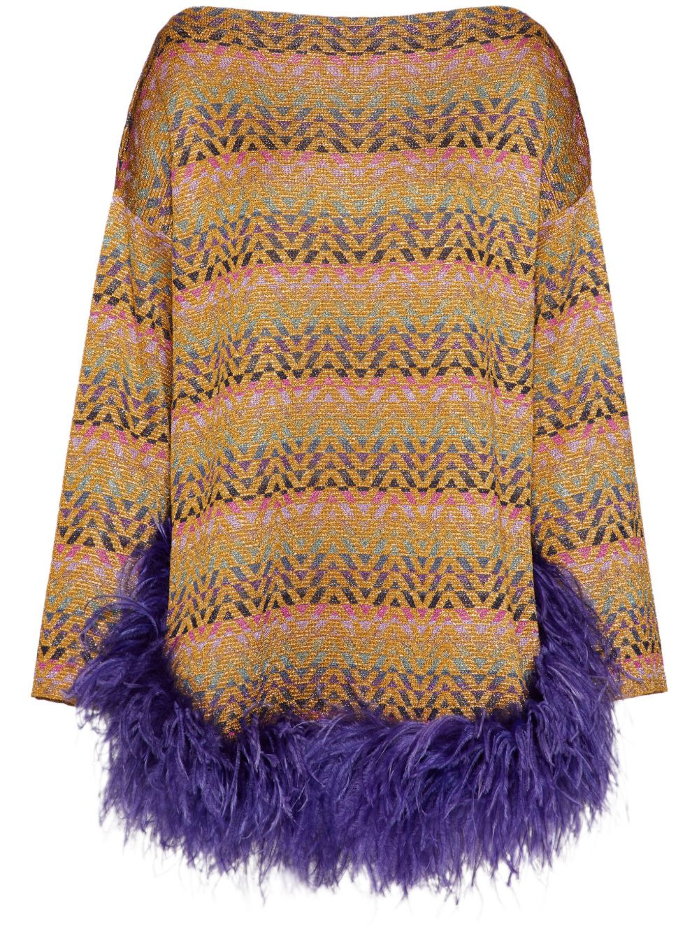Optical Valentino feather-trim jumper - 1