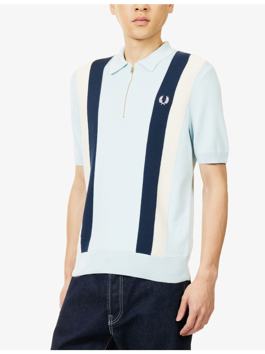 Logo Texture Cotton Knitted Polo Shirt - 3