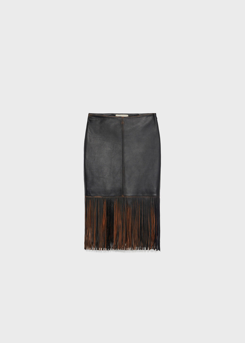 LEATHER SKIRT WITH FRINGES - 1
