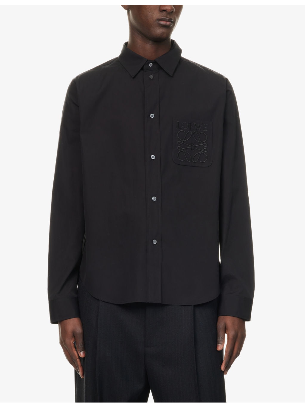 Brand-Embroidery Patch-Pocket Long-Sleeve Cotton Shirt - 3