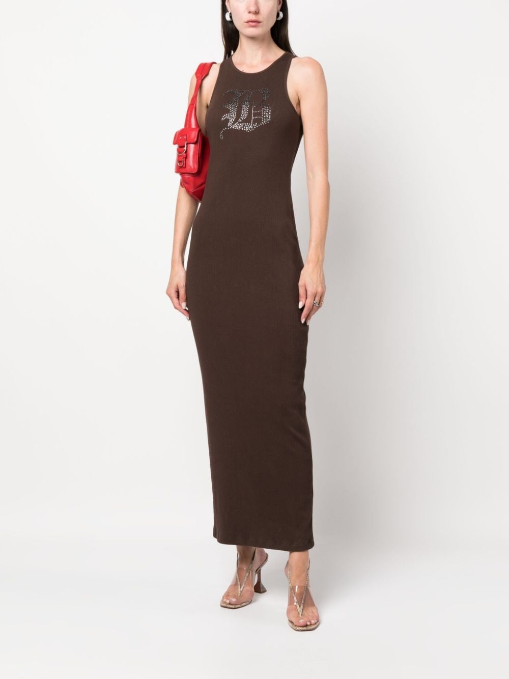 rhinestone-logo midi dress - 2