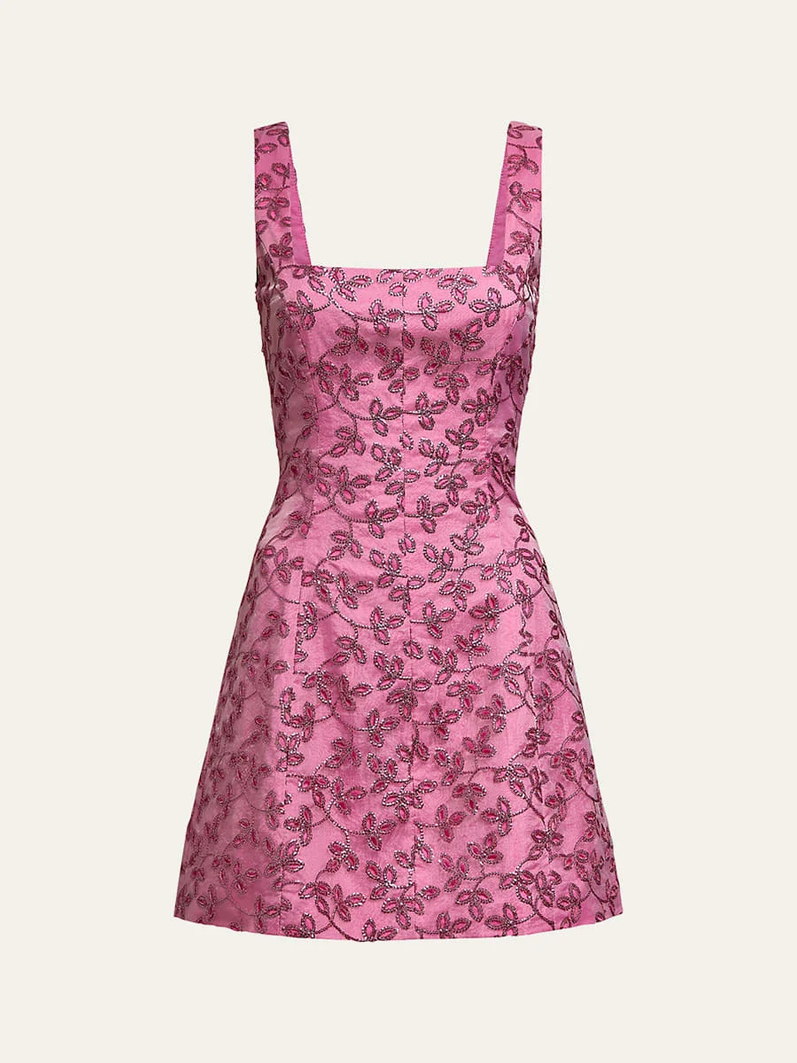 Brooke Floral Sequined Mini Dress - 1