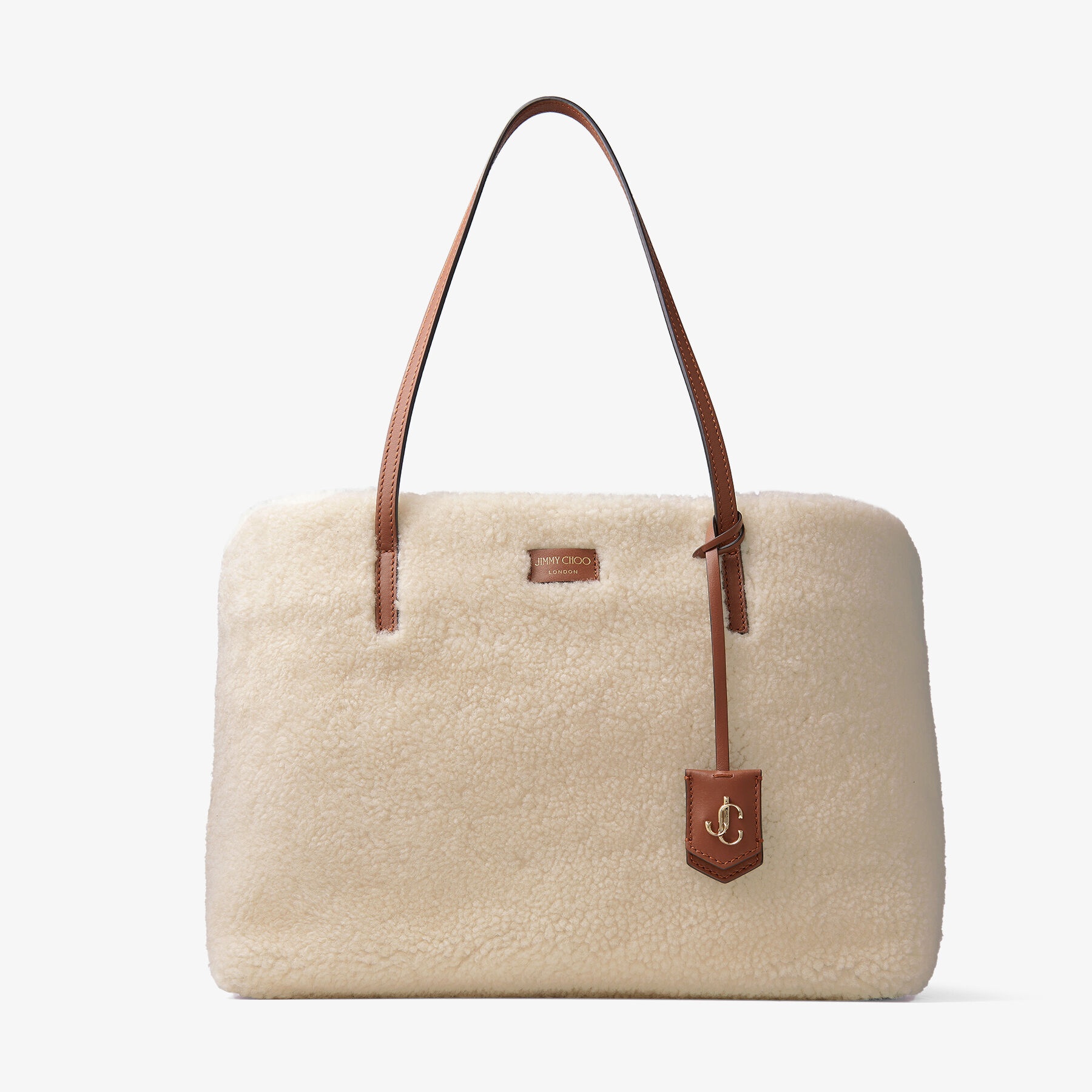 Nine2five E/w
Natural Curly Shearling and Dark Tan Smooth Calf Leather Tote Handbag with JC Emblem - 1