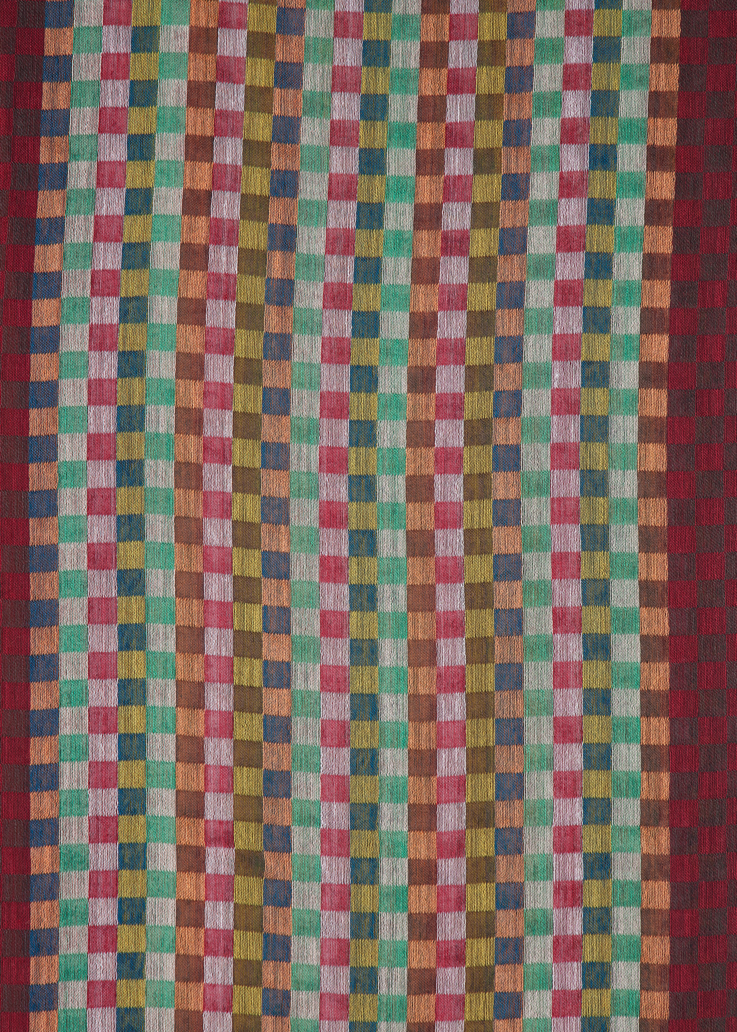 Maroon Check Merino Wool-Silk Blend Scarf - 3