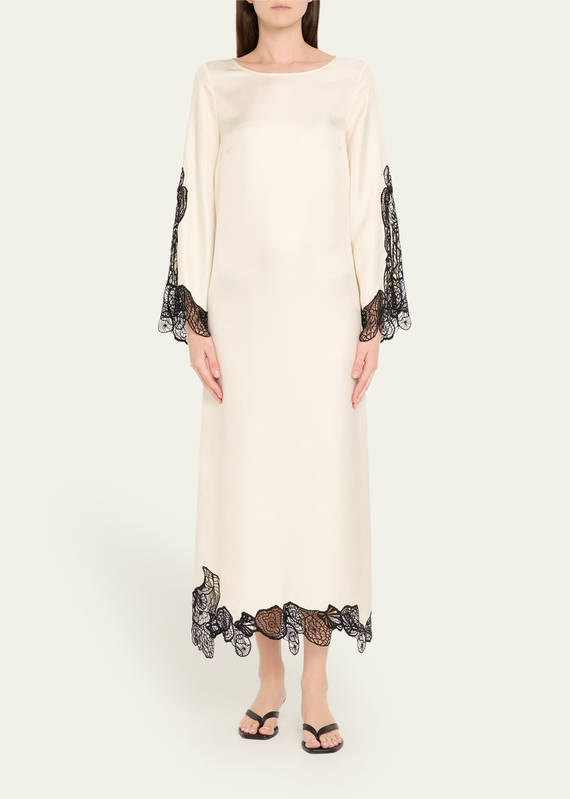 Loulou de Saison Soto Lace Trim Silk-Blend Dress outlook