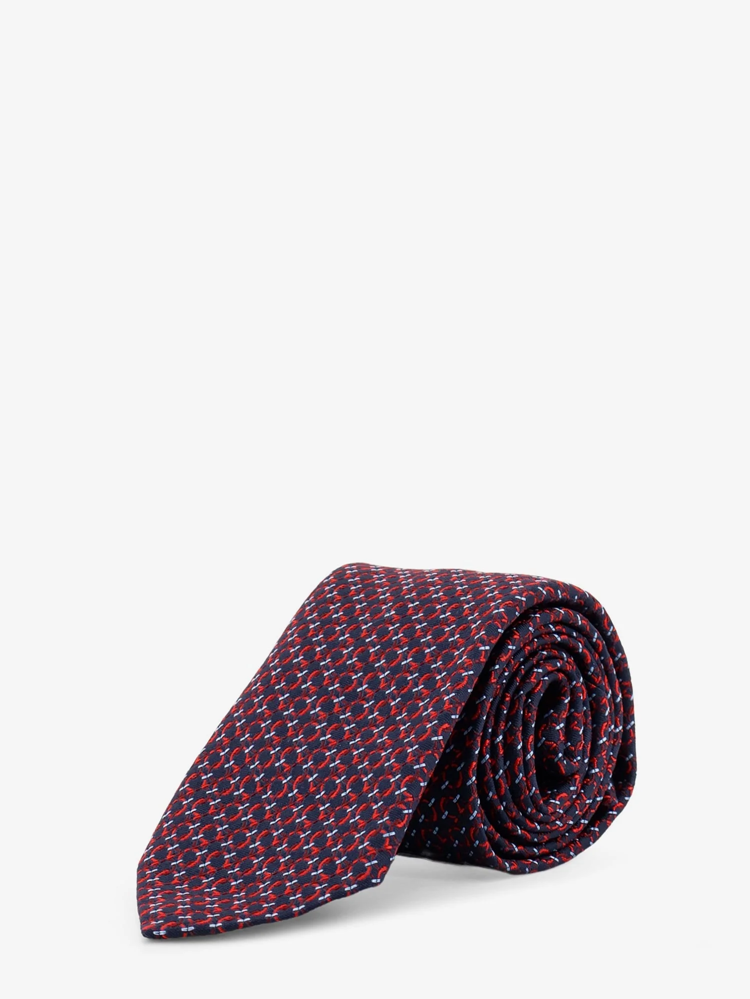 Ferragamo Men Crema Silk Tie With Intreccio Print - 1