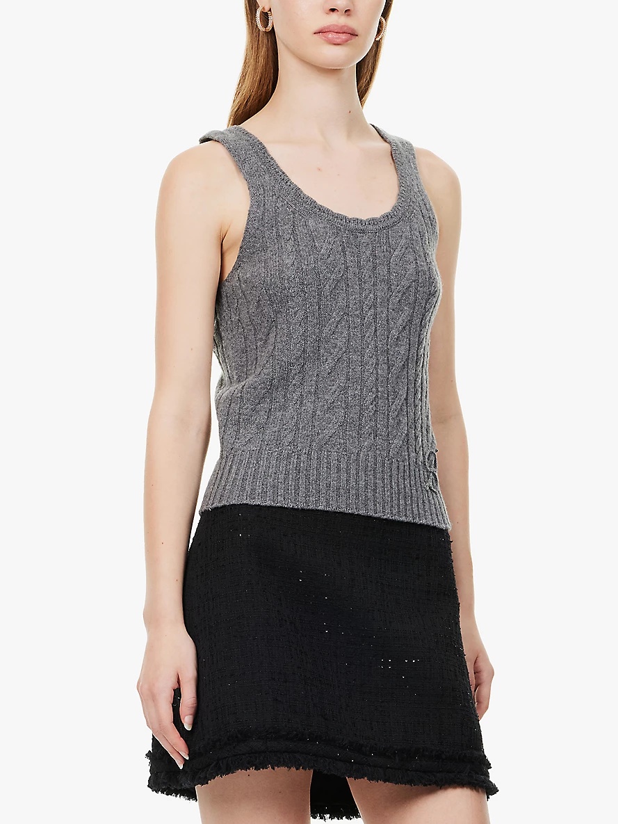 Cable-knit scoop-neck wool and cashmere-blend vest top - 3