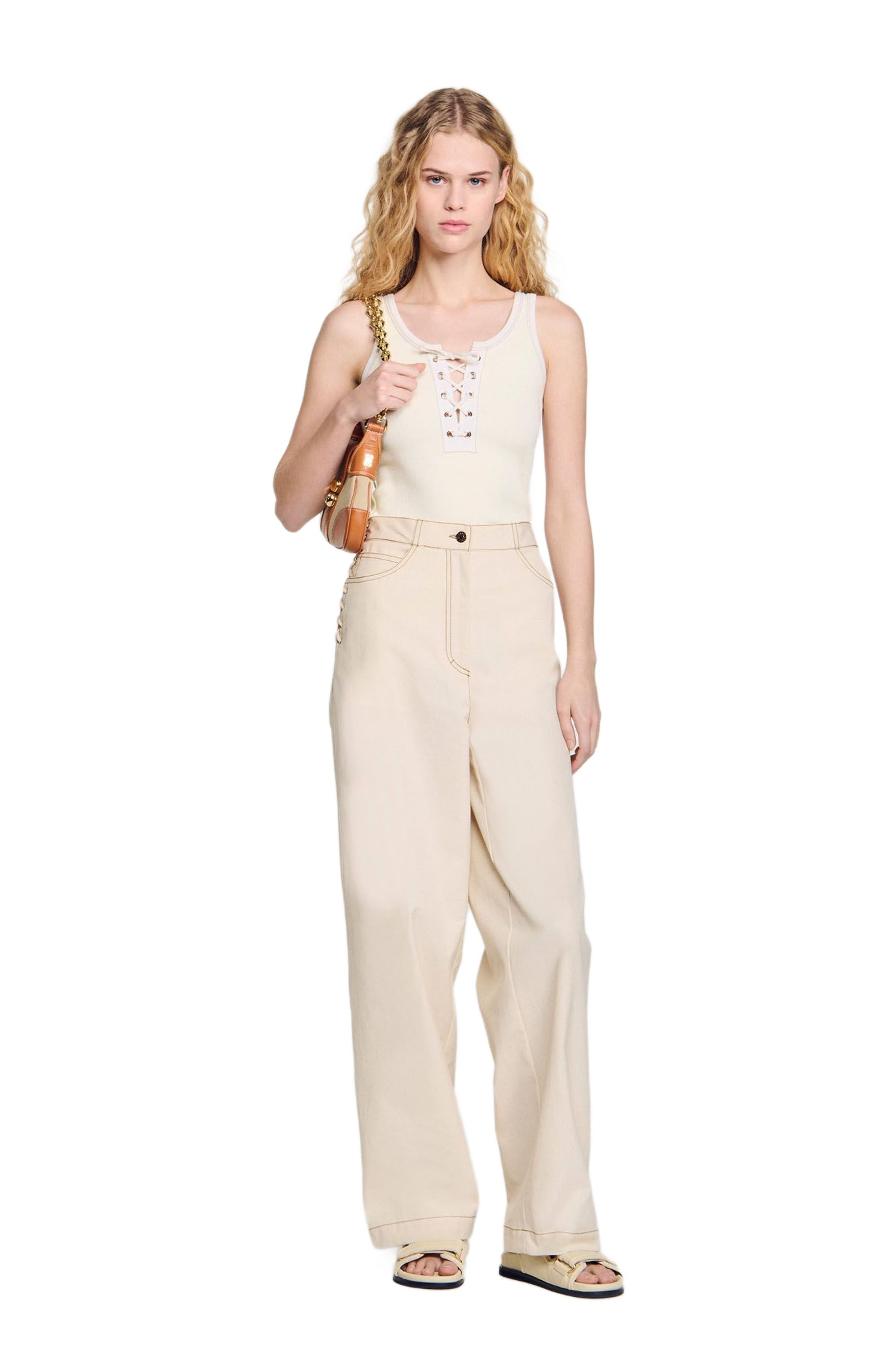 SANDRO Lace-up vest top in Ecru at Nordstrom - 5