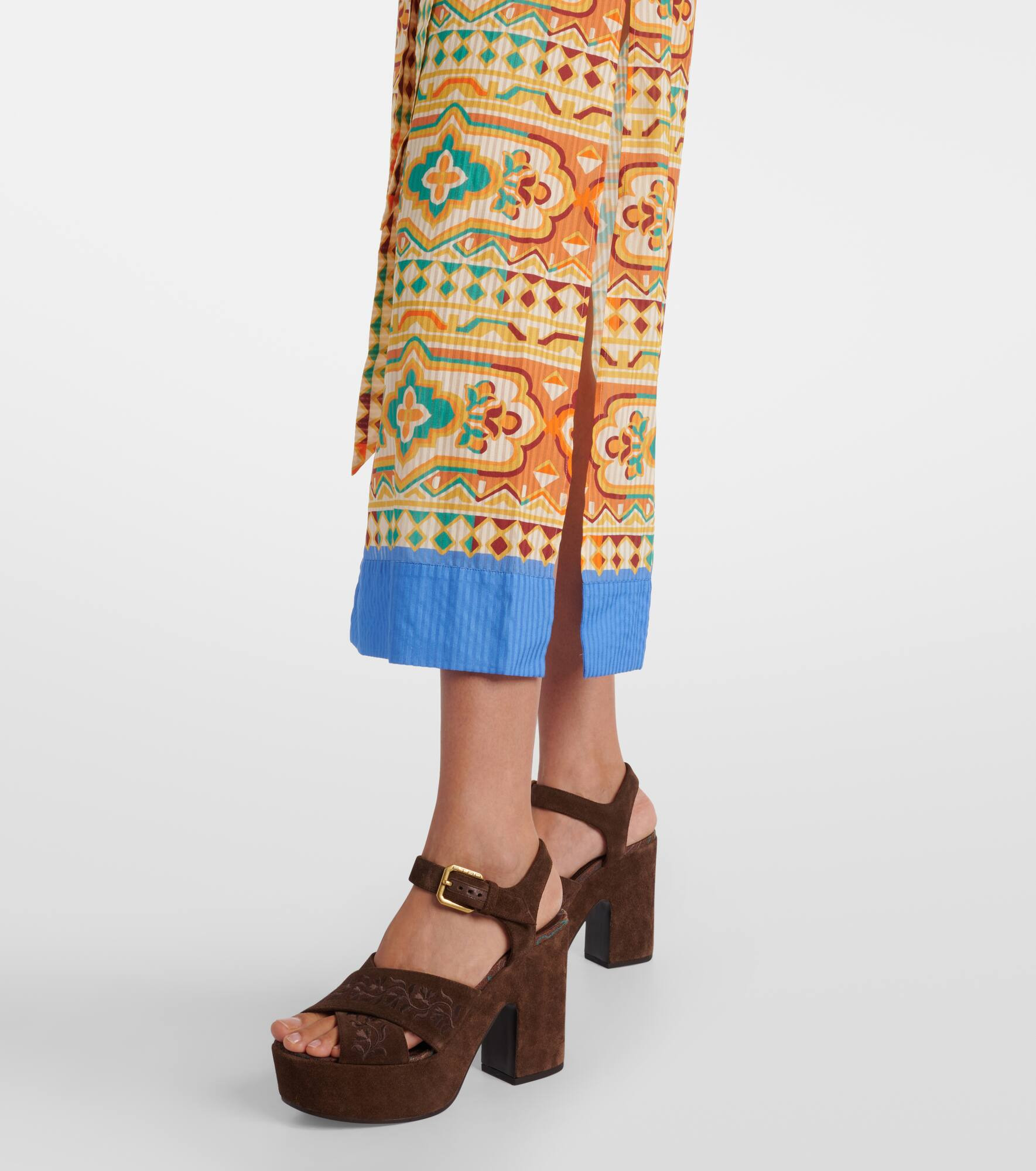 Printed cotton and silk midi dress - 6
