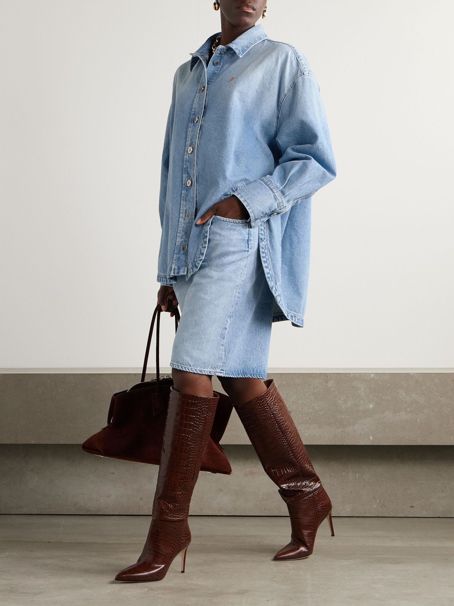 Oversized embroidered denim shirt Blue - 2
