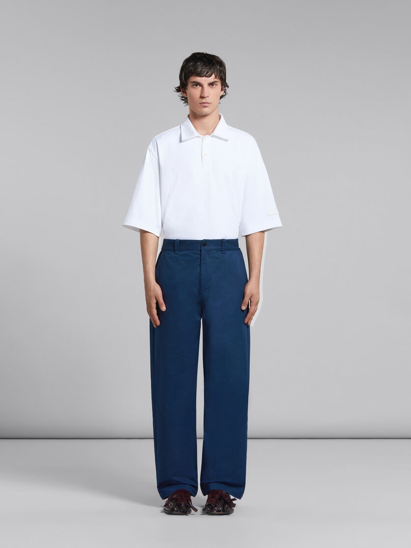 BLUE BIO GABARDINE TROUSERS WITH BACK LOGO WAIST - 2