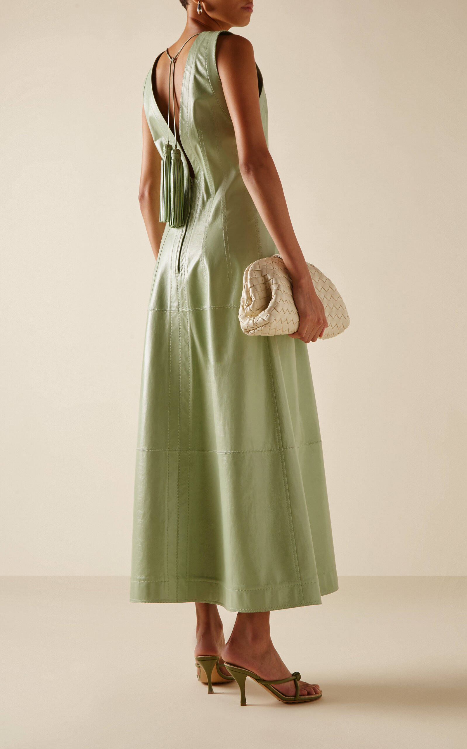 Tasseled Leather Midi Dress green - 4