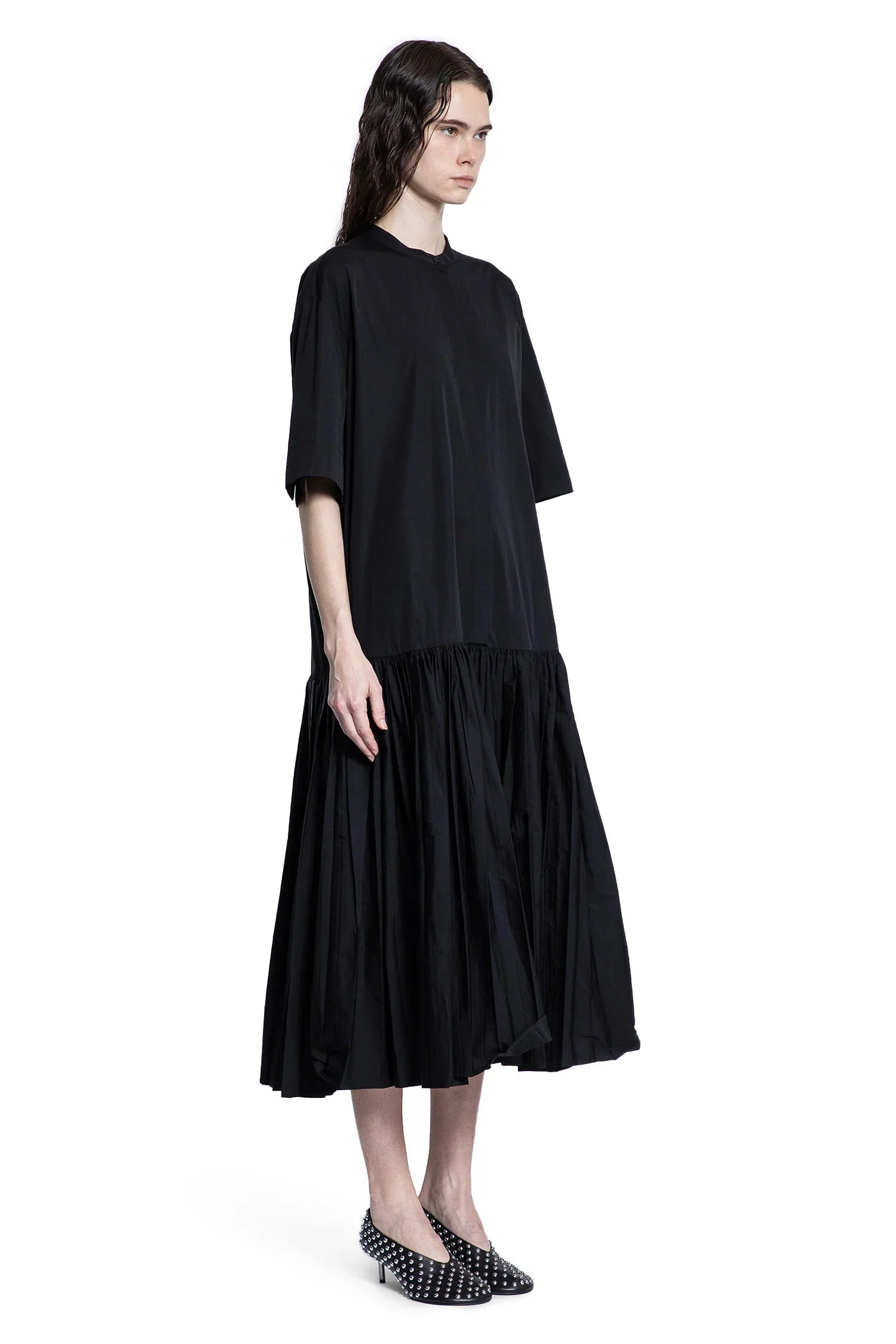 Cotton-Poplin-Pleated-Shirt-Dress - 3
