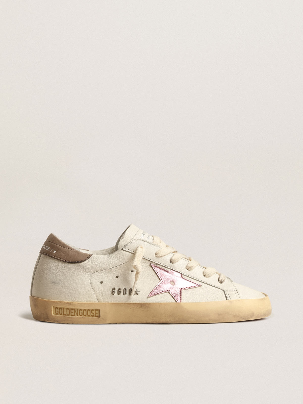 Super-Star in white nappa with pink metallic leather star - 1