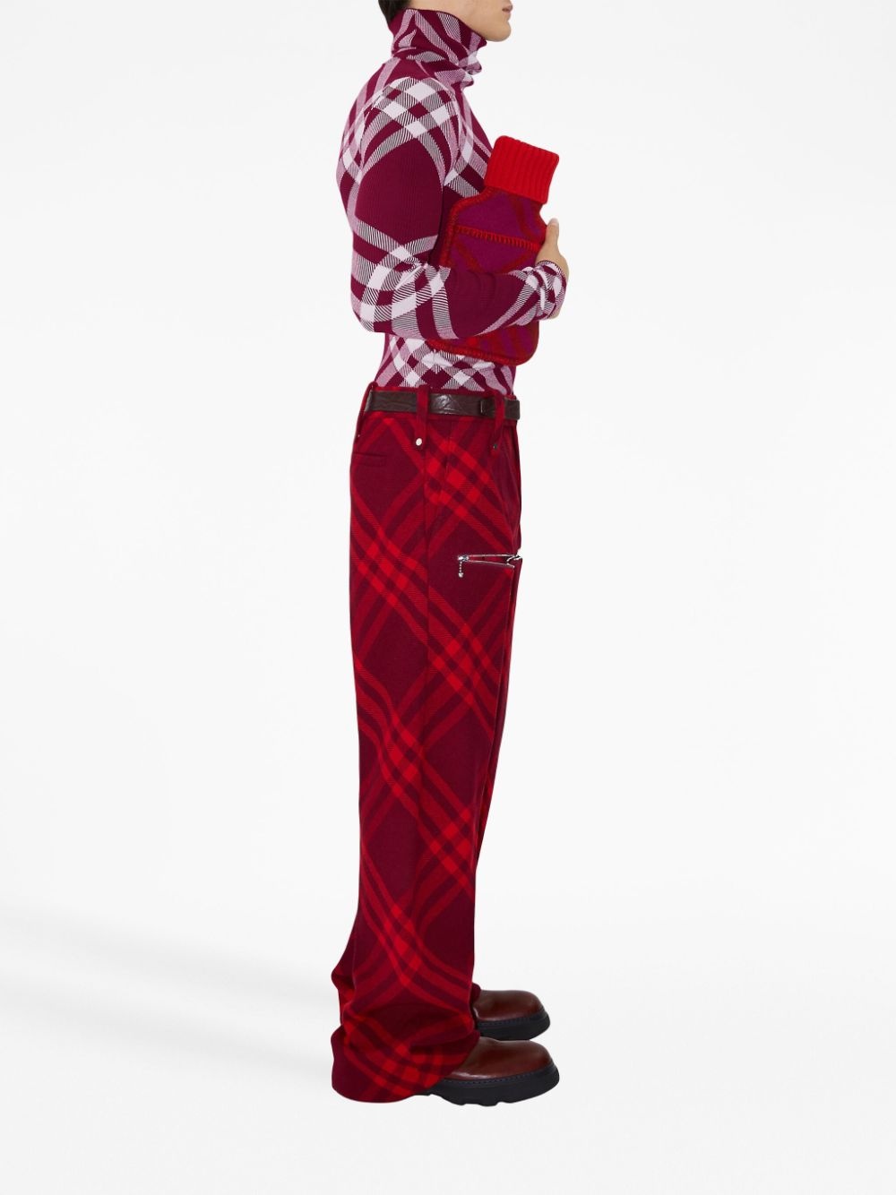 plaid-check wide-leg wool trousers - 3