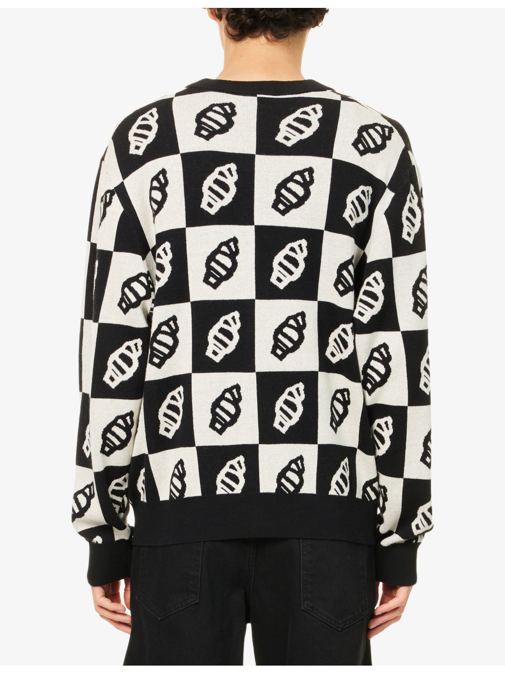 Checkerboard V-Neck Cotton And Wool Cardigan - 4