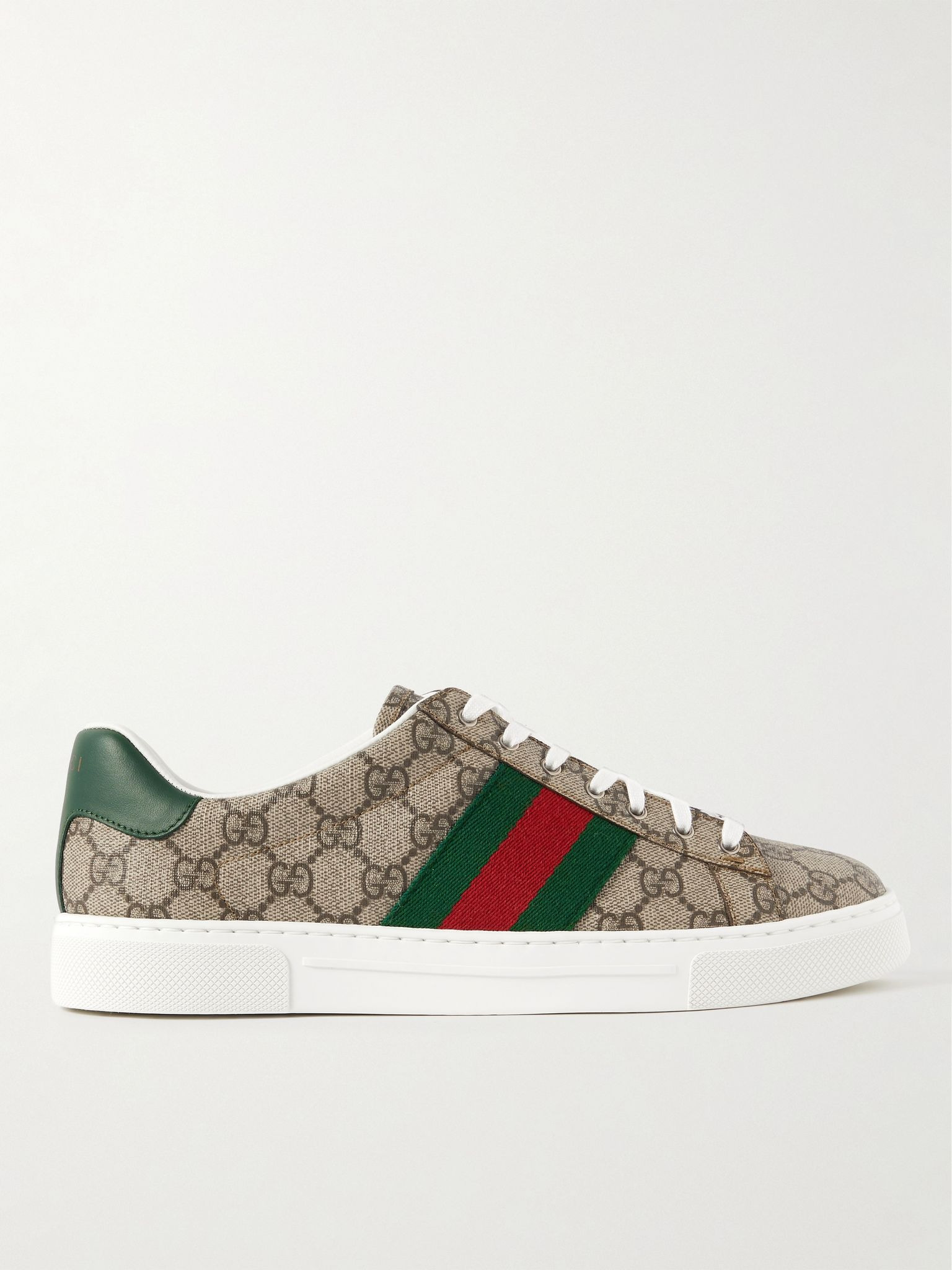 Ace Leather and Webbing-Trimmed Monogrammed Canvas Sneakers Brown - 1