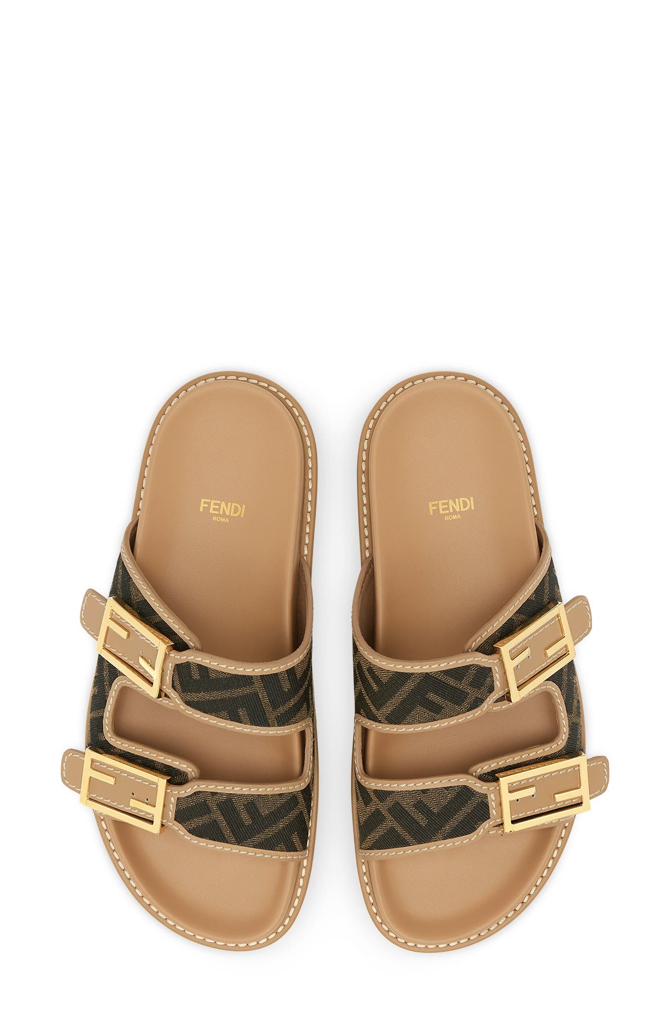 Fendi Feel Busbet Baguette Dual Strap Slide Sandal in Tobacco Nero at Nordstrom - 3