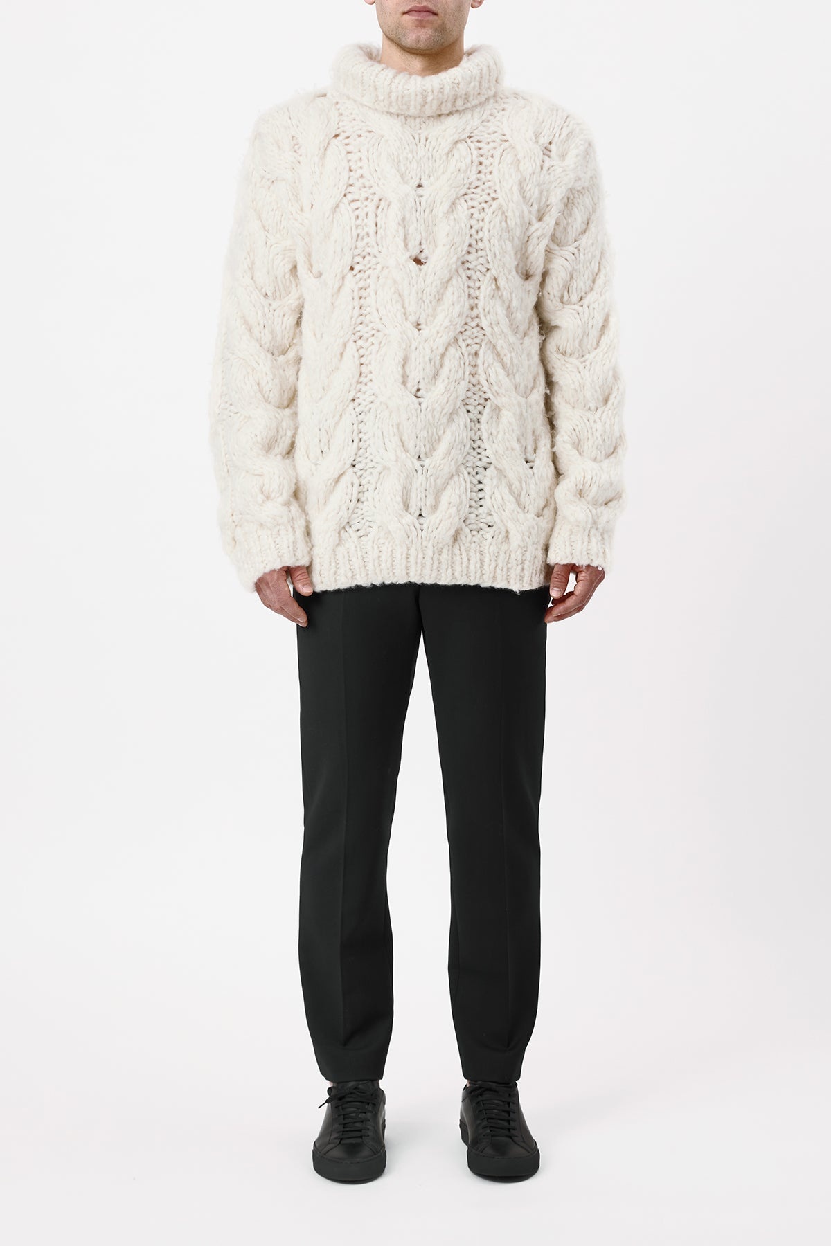 Ray Knit Sweater in Ivory Welfat Cashmere - 3