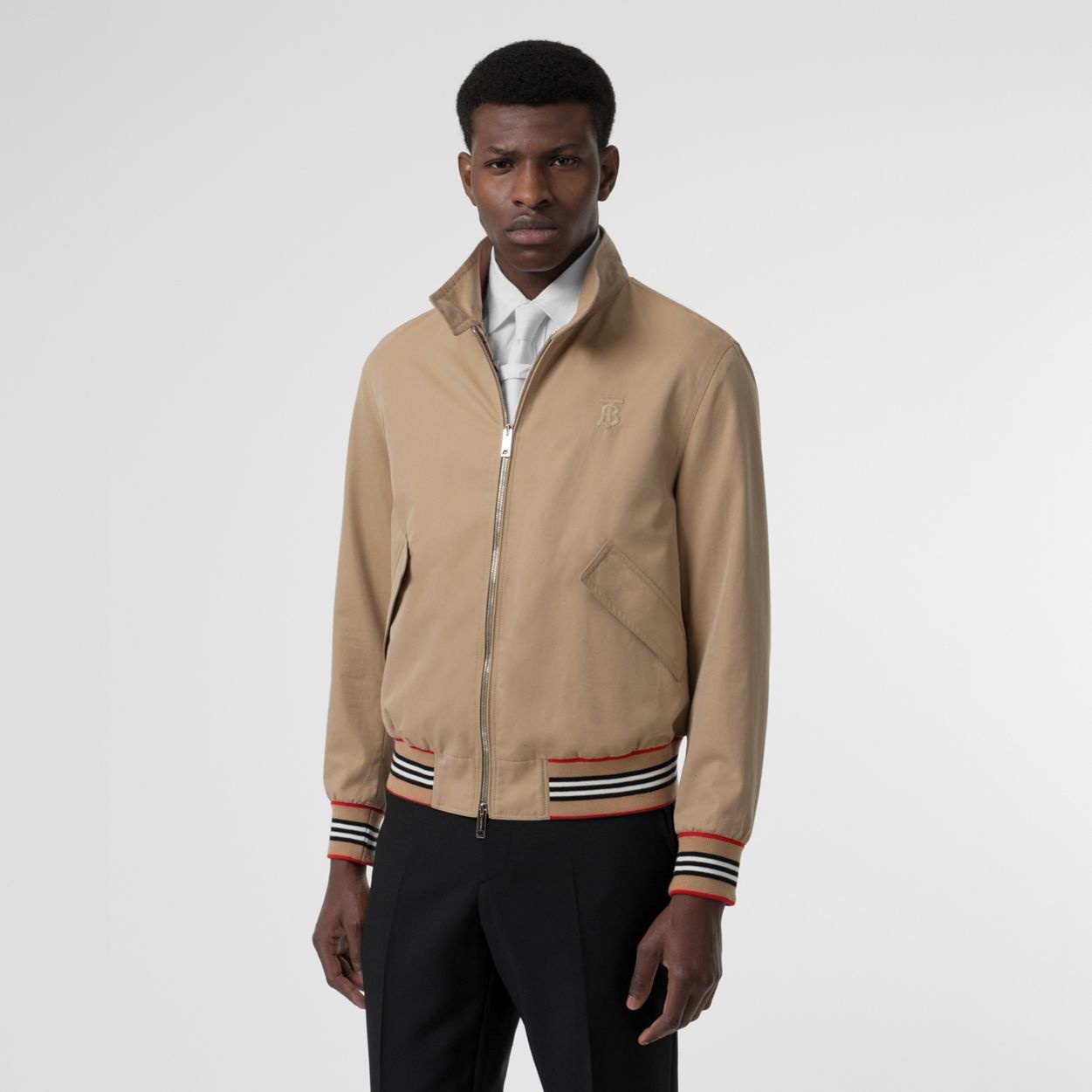 Icon Stripe Detail Cotton Gabardine Harrington Jacket - 6